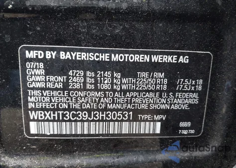 2018 BMW X1 xDrive28I z USA, uszkodzony, nr VIN WBXHT3C39J3H30531